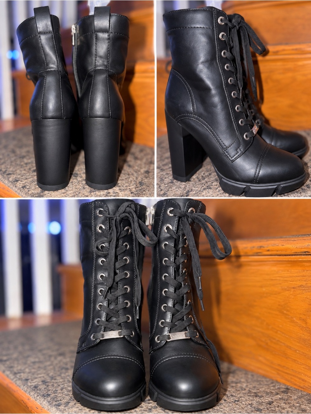 Women's Black Lace-Up High Heel Ankle Boots